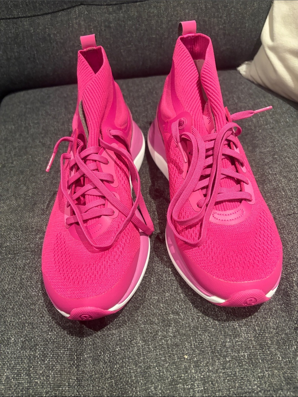 lululemon athletica Hot Pink Knit Slip-On Lace-Up Sneakers